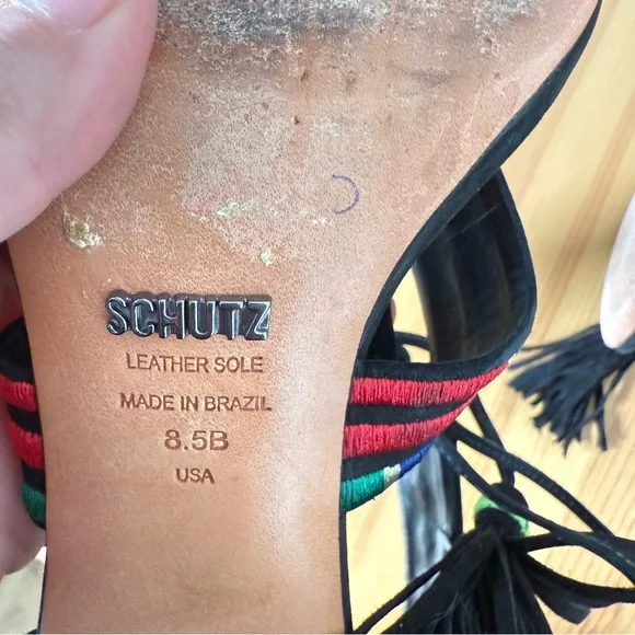 Schutz Heeled Sandals Embroidered with Tassels Boho 8.5 - Picture 9 of 9